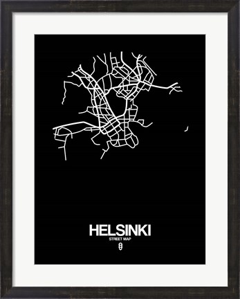 Framed Helsinki Street Map Black Print