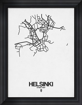 Framed Helsinki Street Map White Print