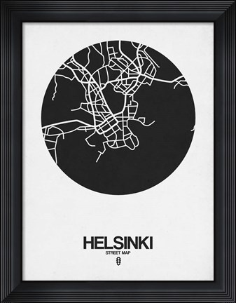Framed Helsinki Street Map Black on White Print