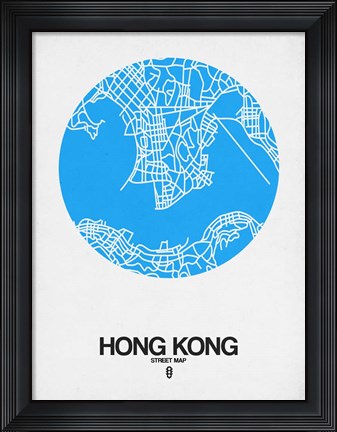Framed Hong Kong Street Map Blue Print