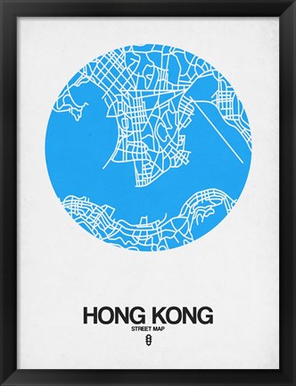 Framed Hong Kong Street Map Blue Print