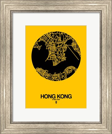 Framed Hong Kong Street Map Yellow Print