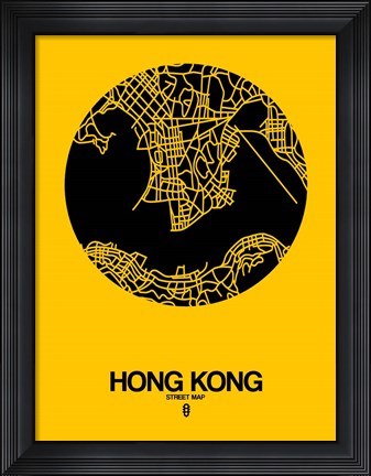 Framed Hong Kong Street Map Yellow Print
