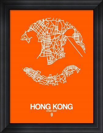 Framed Hong Kong Street Map Orange Print