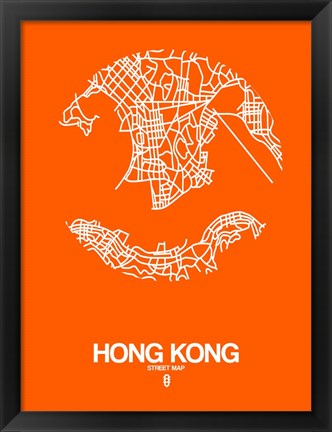 Framed Hong Kong Street Map Orange Print