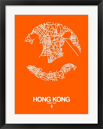 Framed Hong Kong Street Map Orange Print