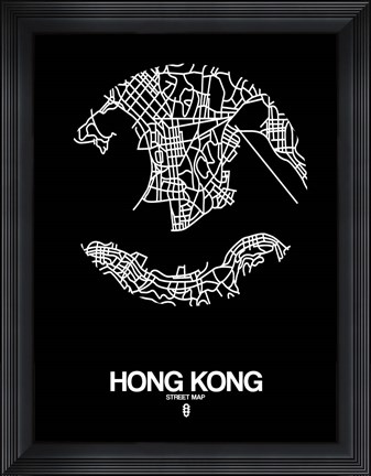 Framed Hong Kong Street Map Black Print