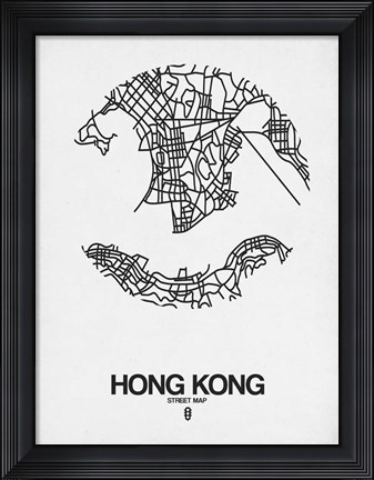 Framed Hong Kong Street Map White Print