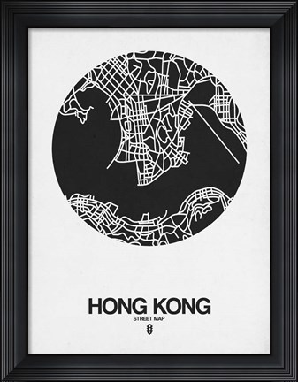 Framed Hong Kong Street Map Black on White Print