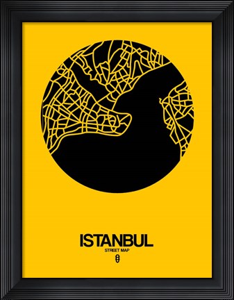 Framed Istanbul Street Map Yellow Print