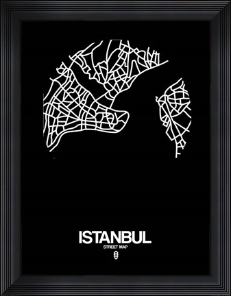 Framed Istanbul Street Map Black Print