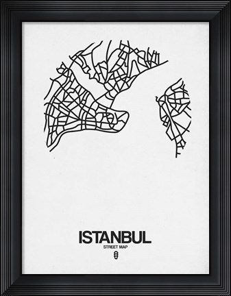 Framed Istanbul Street Map White Print