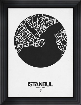 Framed Istanbul Street Map Black on White Print
