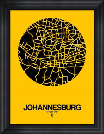 Framed Johannesburg Street Map Yellow Print