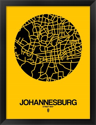 Framed Johannesburg Street Map Yellow Print