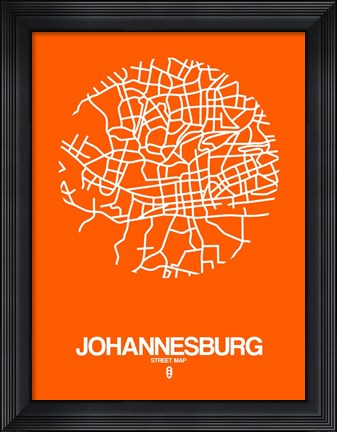 Framed Johannesburg Street Map Orange Print