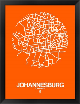 Framed Johannesburg Street Map Orange Print