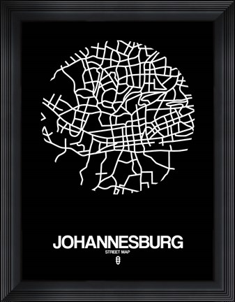 Framed Johannesburg Street Map Black Print