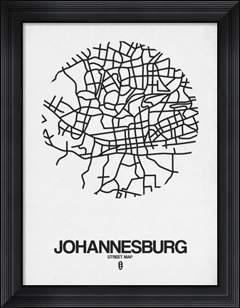 Framed Johannesburg Street Map White Print