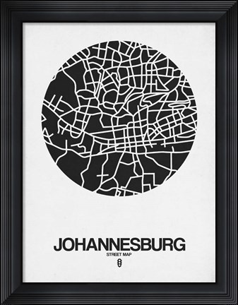 Framed Johannesburg Street Map Black on White Print