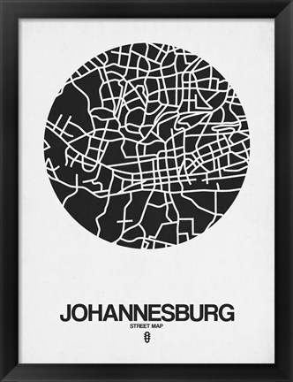 Framed Johannesburg Street Map Black on White Print