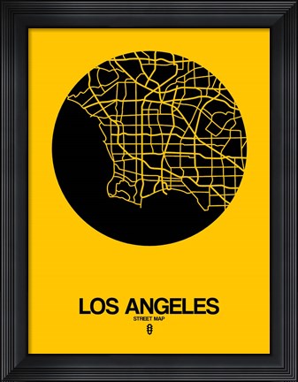 Framed Los Angeles Street Map Yellow Print