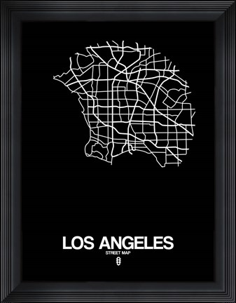 Framed Los Angeles Street Map Black Print