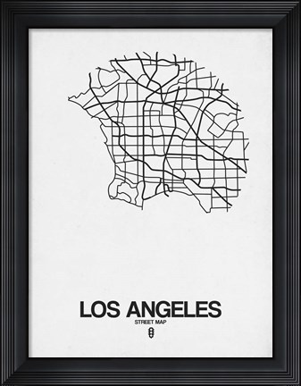 Framed Los Angeles Street Map White Print