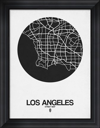 Framed Los Angeles Street Map Black on White Print
