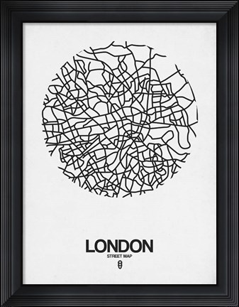 Framed London Street Map White Print