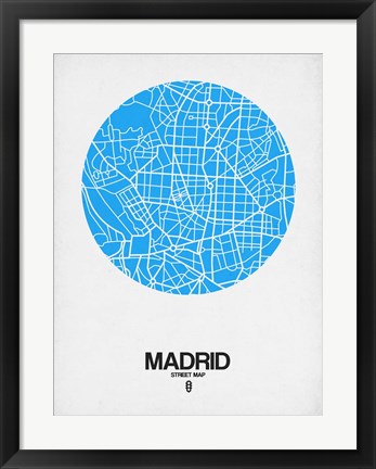Framed Madrid Street Map Blue Print