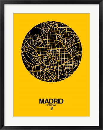 Framed Madrid Street Map Yellow Print