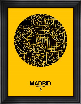 Framed Madrid Street Map Yellow Print