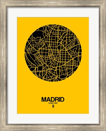 Framed Madrid Street Map Yellow Print