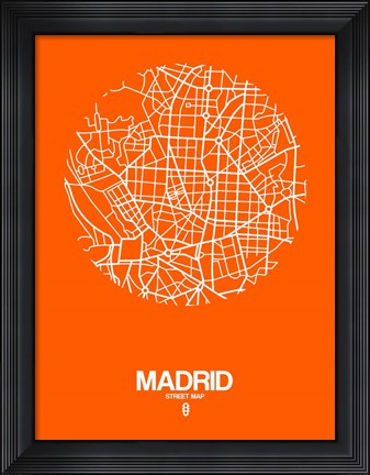 Framed Madrid Street Map Orange Print