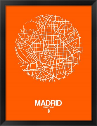 Framed Madrid Street Map Orange Print