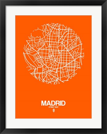 Framed Madrid Street Map Orange Print