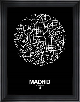 Framed Madrid Street Map Black Print