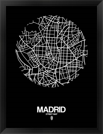 Framed Madrid Street Map Black Print