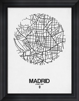 Framed Madrid Street Map White Print