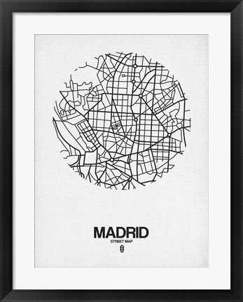 Framed Madrid Street Map White Print