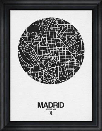 Framed Madrid Street Map Black on White Print