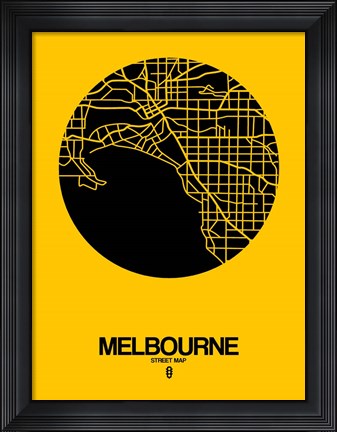 Framed Melbourne Street Map Yellow Print