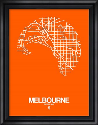 Framed Melbourne Street Map Orange Print