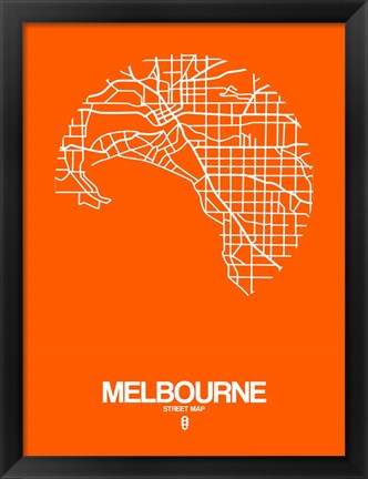 Framed Melbourne Street Map Orange Print