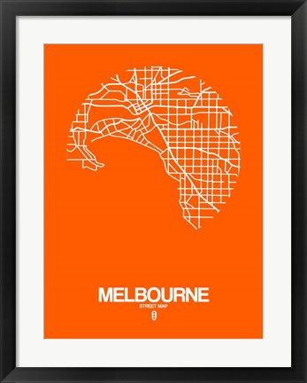 Framed Melbourne Street Map Orange Print