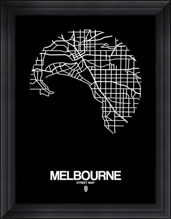 Framed Melbourne Street Map Black Print