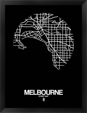 Framed Melbourne Street Map Black Print