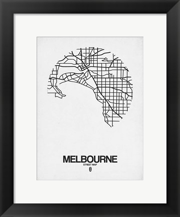Framed Melbourne Street Map White Print