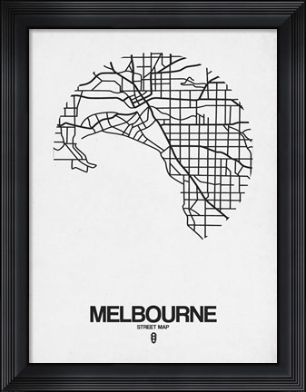 Framed Melbourne Street Map White Print